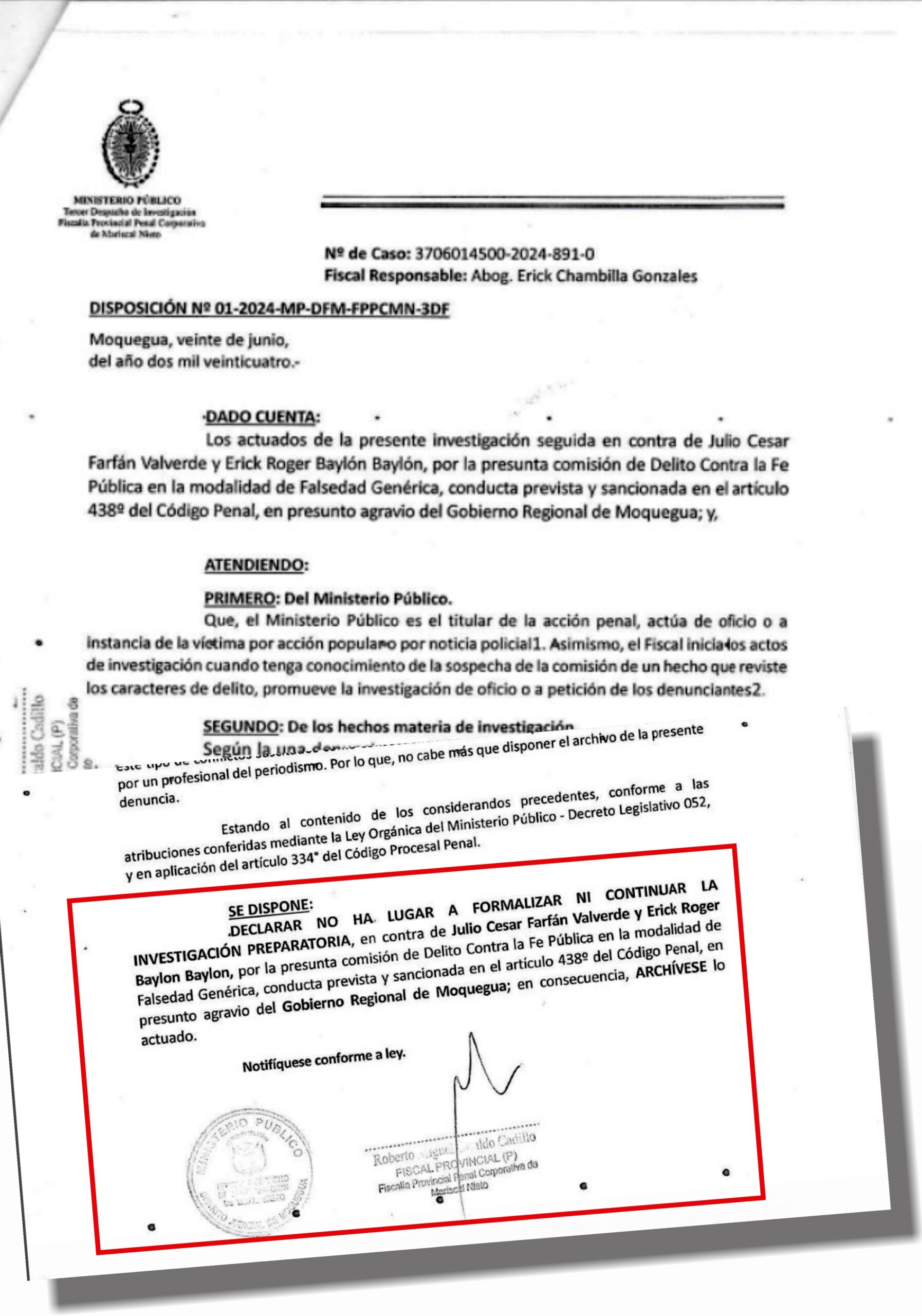 Fiscales y procurador del GORE Moquegua reabren caso archivado contra Prensa Regional en aparente represalia por denuncias de corrupción 1 Ministerio Publico Caso reabierto 2 Resolucion de archivo scaled La Prensa Regional