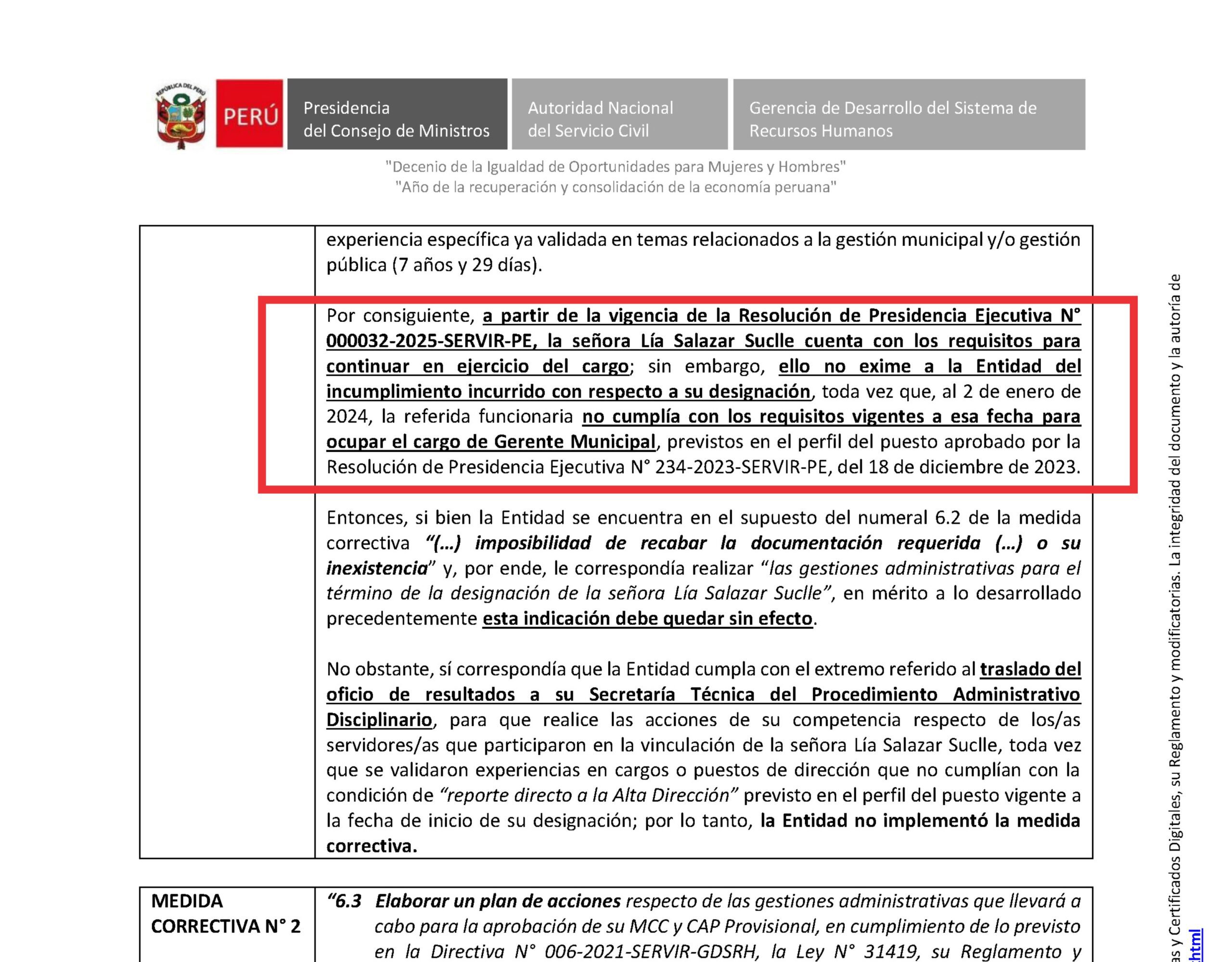 Municipalidad de Ilo ocultó informe de SERVIR que confirmó designación ilegal de su gerente municipal 3 Lia Salazar Suclle OFICIO 005254 2025 SERVIR GDSRH Pagina 08 scaled La Prensa Regional