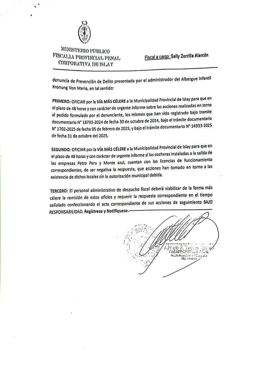 Notificacion de la Fiscalia MPI polvo albergue 28112025 3 e1764397991608 La Prensa Regional