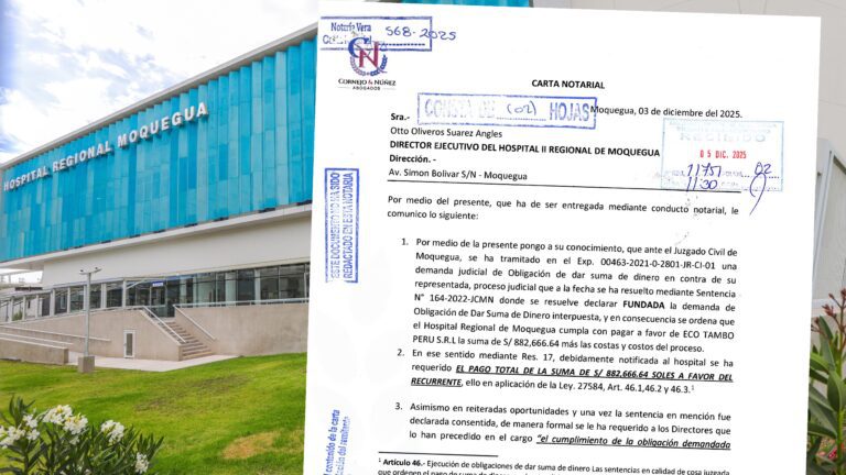 Hospital Regional de Moquegua continúa sin cumplir sentencia firme por deuda de limpieza hospitalaria