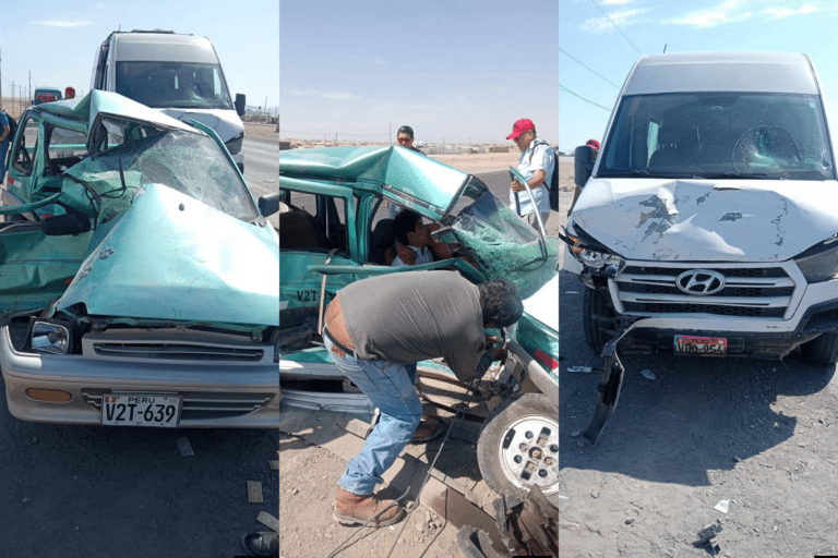 Choque frontal entre minivan y Tico deja heridos en vía Arequipa–Matarani