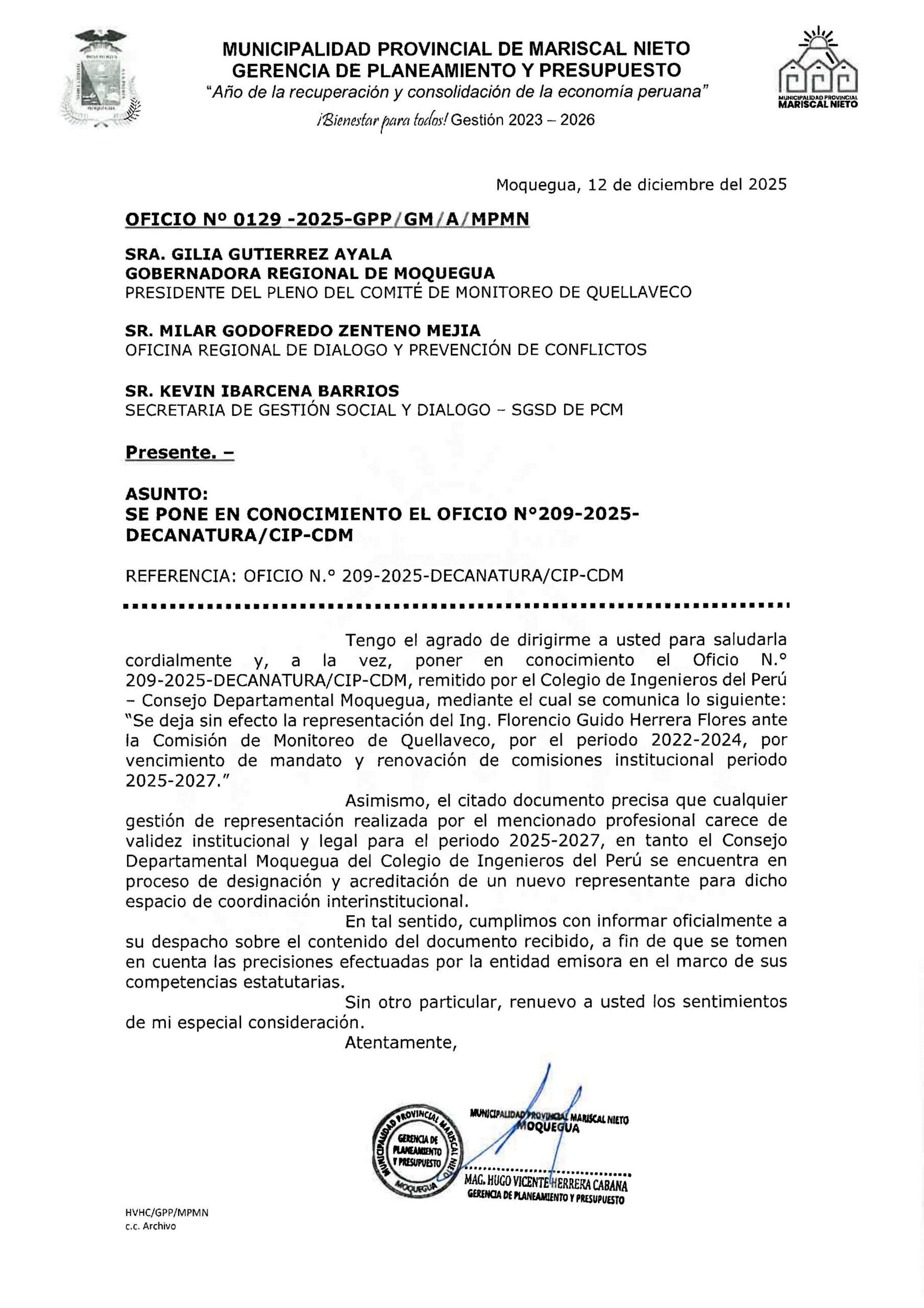 Guido Herrera queda fuera del CMQ por decisión institucional 1 OFICIO No129 2025 GPP Guido Herrera Flores fuera del CMQ 1 scaled La Prensa Regional