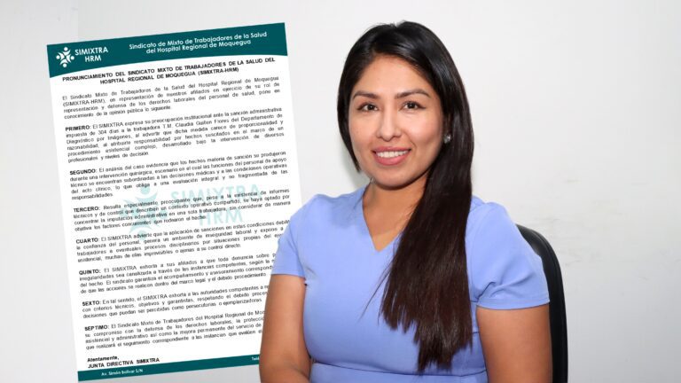 Sindicato de Salud del Hospital Regional de Moquegua cuestiona sanción administrativa a trabajadora