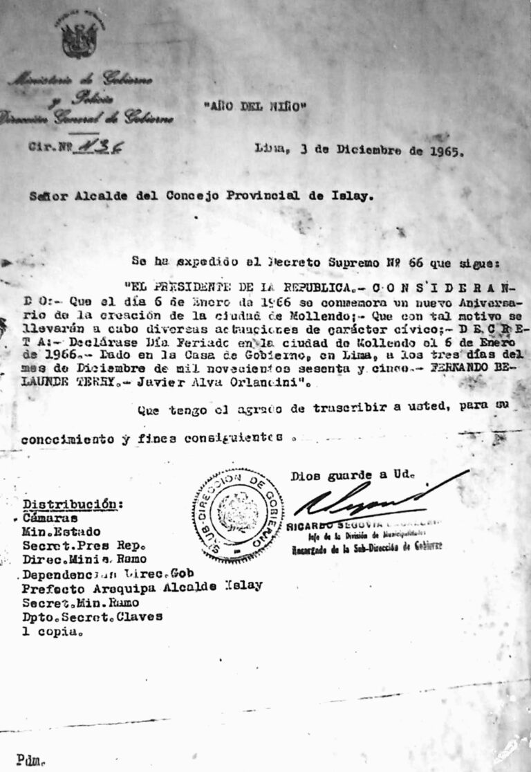 Fernando Belaúnde, el único presidente qué declaró feriado el aniversario de Mollendo