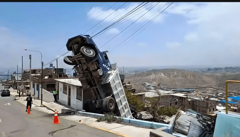 Arequipa: volquete queda al borde del abismo