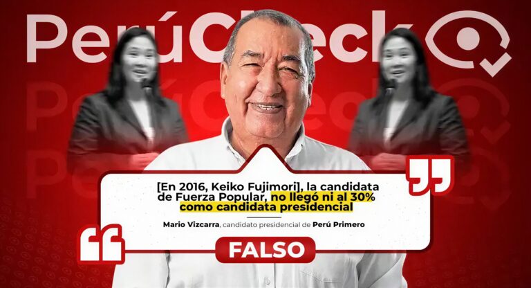 Es falso que Keiko Fujimori no llegó al 30% de votos en las elecciones de 2016, como indicó el candidato Mario Vizcarra