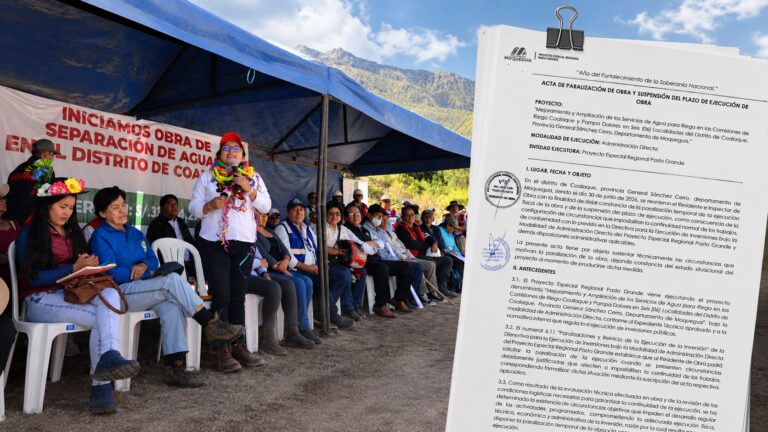 Gilia Gutiérrez “abandona” General Sánchez Cerro: PERPG paraliza obra de Separación de Aguas