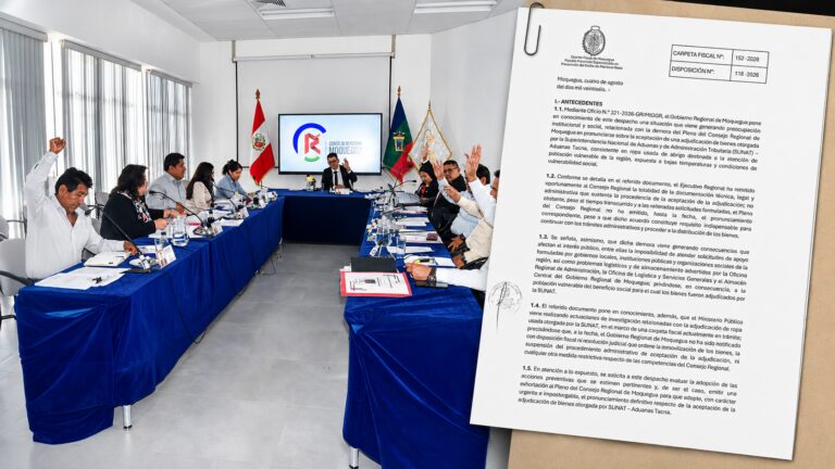 Moquegua: Consejo Regional aprobó las donaciones, pero Fiscalía le exige explicar la demora