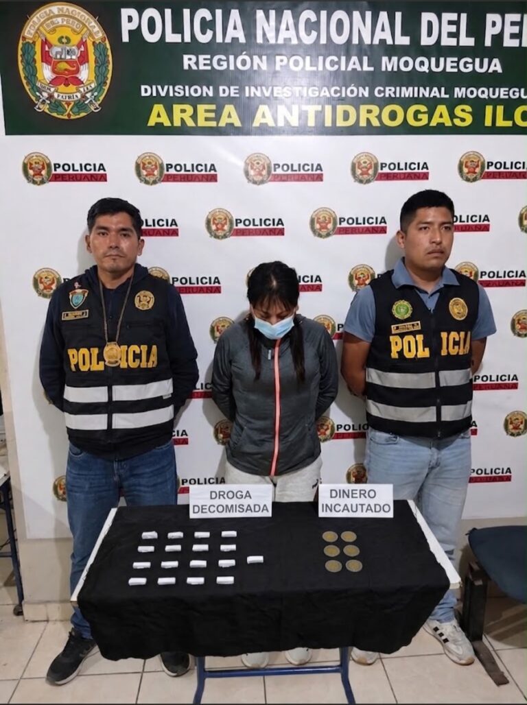 Mujer es detenida con 17 envoltorios de PBC en Alto Ilo
