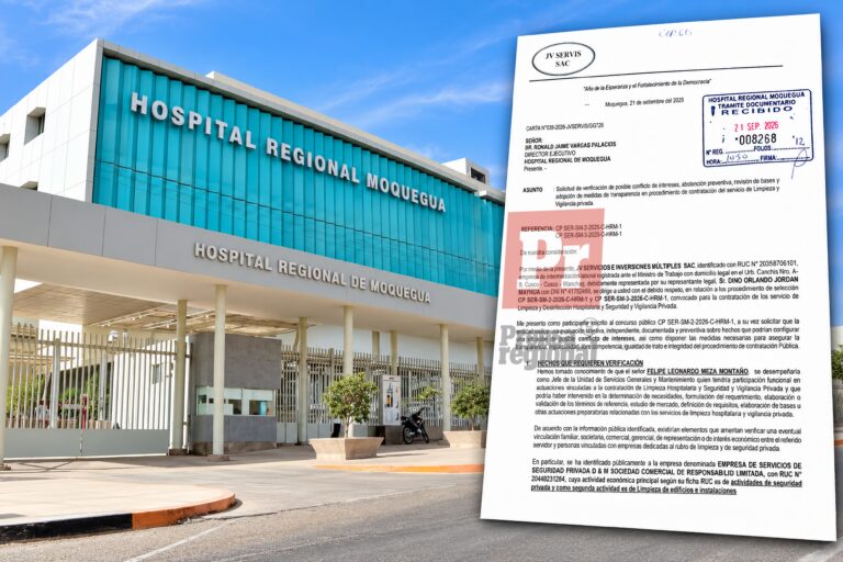 Piden investigar posible conflicto de intereses de funcionario evaluador en concursos de limpieza y vigilancia del Hospital Regional de Moquegua