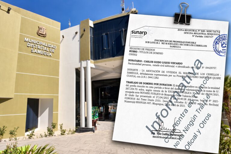 Candidato Carlos Luque recibió terreno de 7,035 m² como donación de asociación, siendo funcionario en Samegua