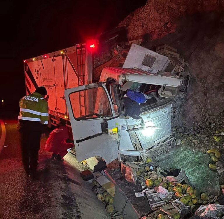 Camión cargado de papayas se despista y choca contra cerro en Torata