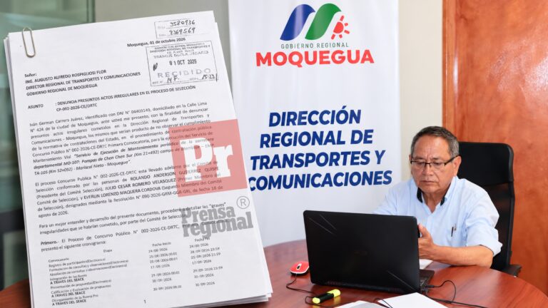 Sospechosas movidas para servicios viales por más de S/ 9 millones al cierre de gestión en el GORE Moquegua