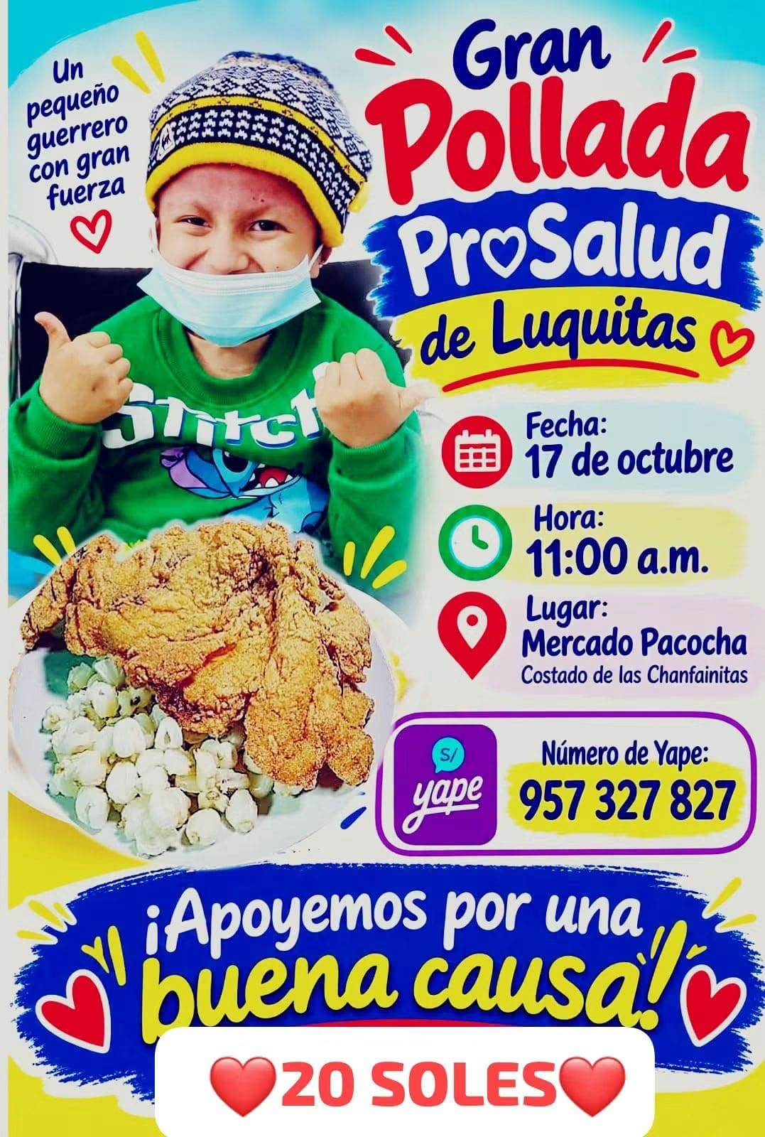 Organizan pollada solidaria para ayudar a niño de 5 años con tumor cerebral 1 Organizan pollada solidaria para ayudar a nino 09102026 La Prensa Regional